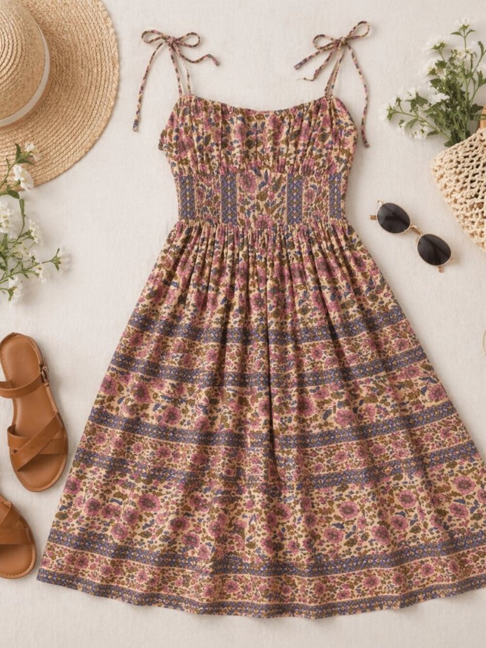 Place Nationale Floral Smocked Midi Dress Boho Cottagecore Nuuly